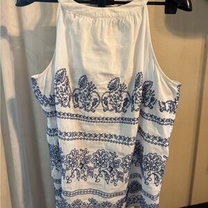 LOFT Plus Blue Embroidered Tank Top Size 18 White Boho Summer Blouse